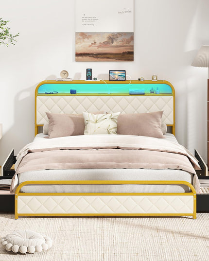 Giantex Bed Frame with 4 Storage Drawers and Charging Station