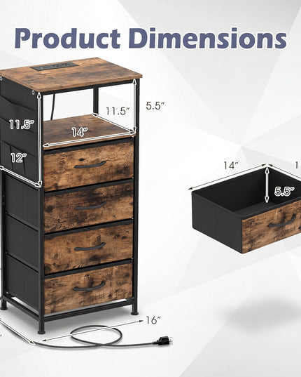 GIANTEX Modern 34" Bedside Table with 4 Fabric Drawers (1/2)