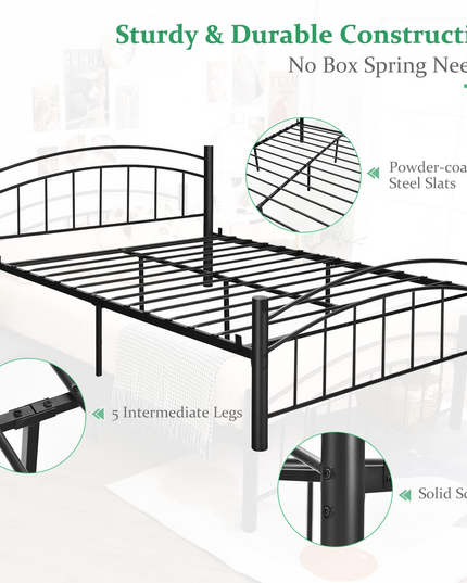 Black Modern Platform Bed with Headboard and Footboard | Metal Bed Frame