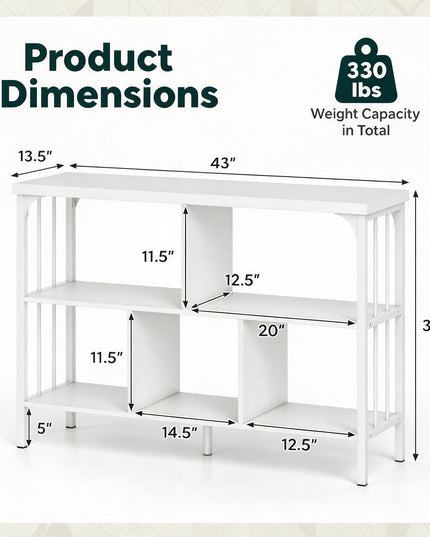 GIANTEX 3-Tier Industrial Low Wide Bookshelf w/ 5 Cube Storage Organizer