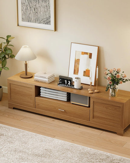 Meuble TV moderne de style ferme Giantex avec armoires de rangement et tiroir pour téléviseurs de 60 à 80 pouces