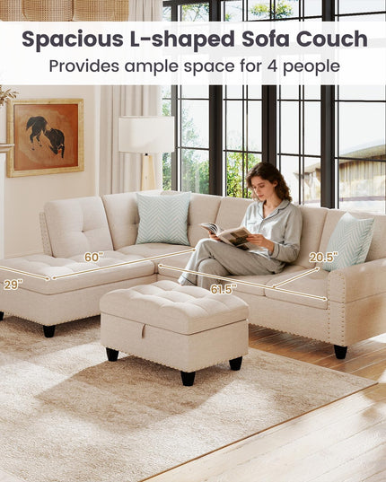 Giantex 98" L Shaped Sofa with Movable Storage Ottoman