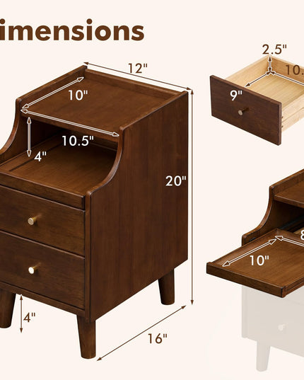 Giantex Narrow Night Stand Set 2 with Drawers(12”W x 16”D x 20”H)