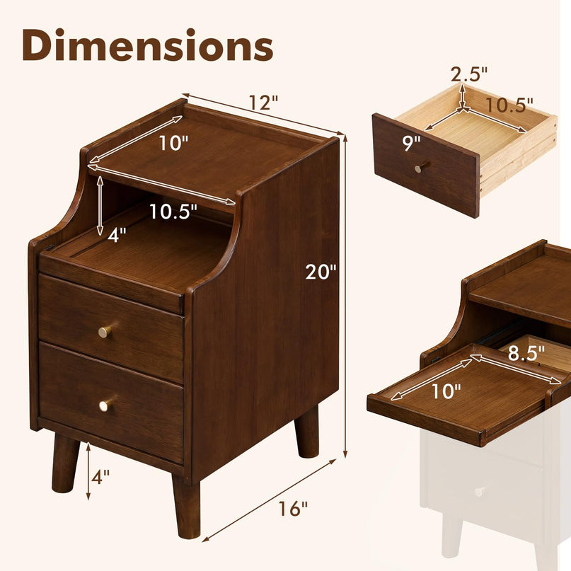 Giantex Narrow Night Stand Set 2 with Drawers(12”W x 16”D x 20”H)