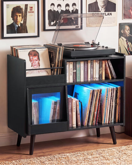 Giantex Large Record Player Stand with LED Light(34" x 14.5" x 29")