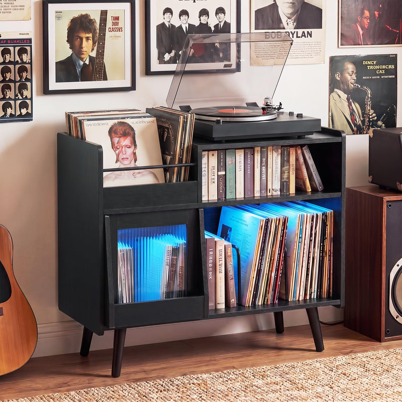 Giantex Large Record Player Stand with LED Light(34" x 14.5" x 29")