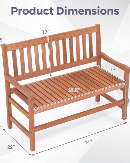 GIANTEX 44 Inch Solid Wood Patio Bench with Slatted Backrest & Armrests for Porch