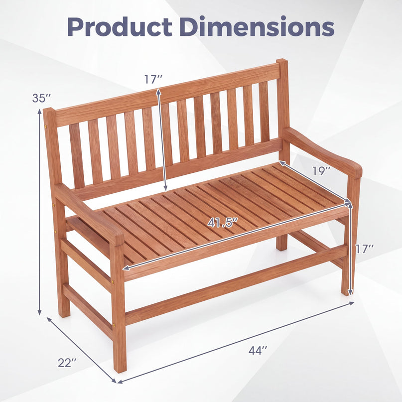 GIANTEX 44 Inch Solid Wood Patio Bench with Slatted Backrest & Armrests for Porch