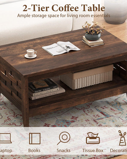 Giantex Farmhouse Coffee Table 2-Tier Center Table