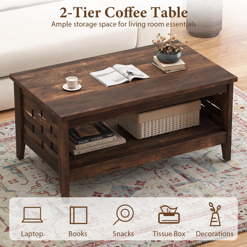 Giantex Farmhouse Coffee Table 2-Tier Center Table