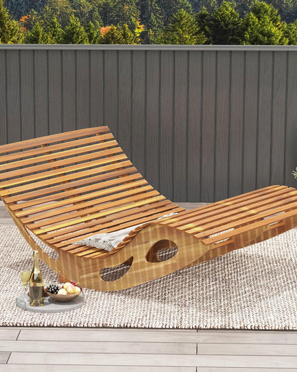 Giantex Extra-Large Dual Outdoor Rocking Chair, Acacia Wood Patio Lounge Chair with Ergonomic Curved & Slatted Seat