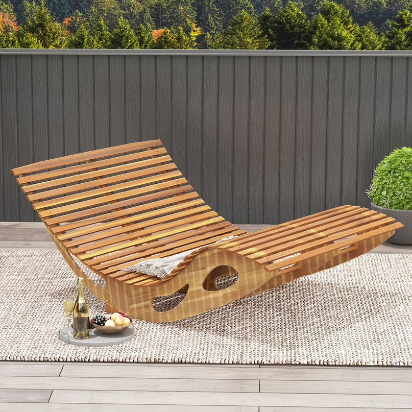 Giantex Extra-Large Dual Outdoor Rocking Chair, Acacia Wood Patio Lounge Chair with Ergonomic Curved & Slatted Seat