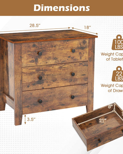 Giantex Small 3-Drawer Dresser for Bedroom - 28.5” x 18” x 26” Wide Chest of Drawers, Modern Large Nightstand