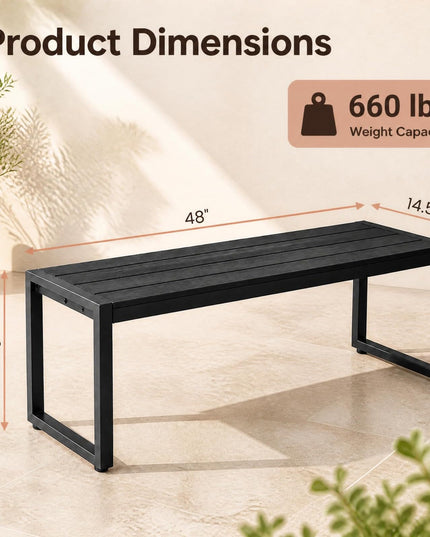 GIANTEX 48" Outdoor Bench with Heavy-duty Metal Frame & Slatted Seat for Entryway