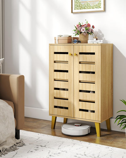 Giantex Shoe Cabinet with 2 Slatted Doors for Entryway