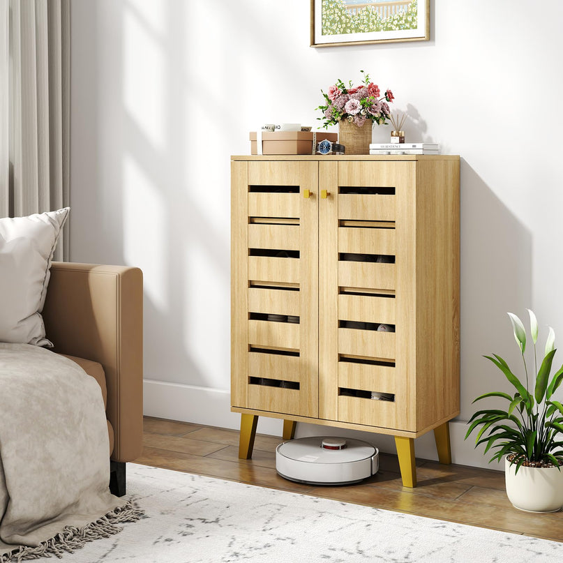 Giantex Shoe Cabinet with 2 Slatted Doors for Entryway