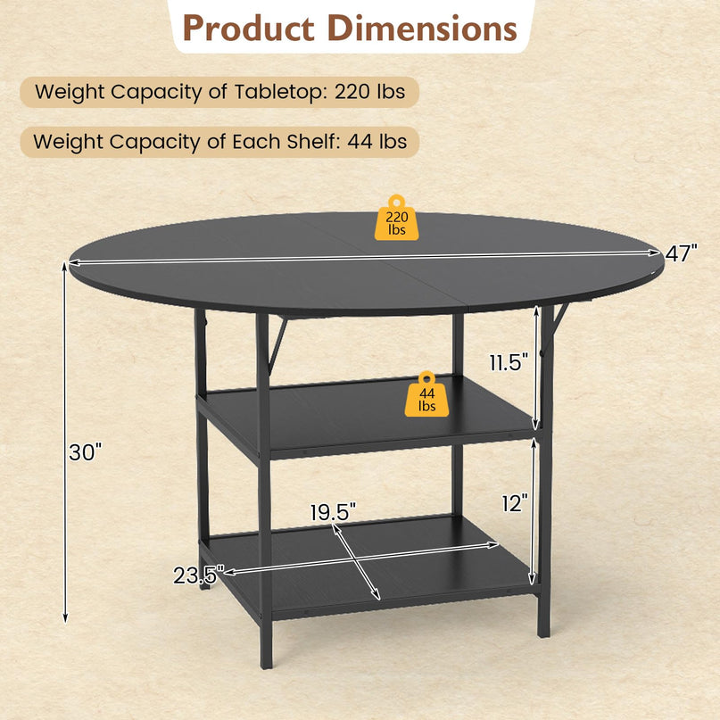 Giantex Table de Salle à Manger Ronde 47" pour 4-6 Personnes avec 2 Étagères de Rangement Ouvertes