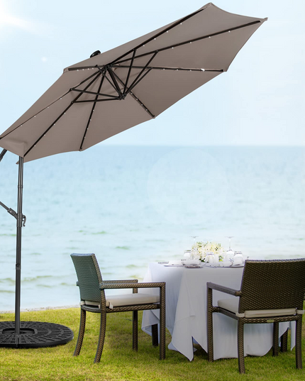 10 ft Pool Umbrellas with 32 LED Lights Solar Powered Offset Umbrella