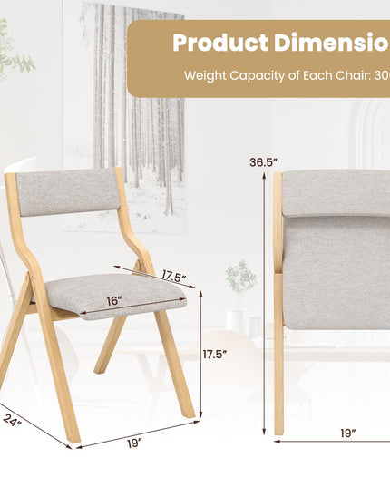 Folding Dining Chair Set of 2, No Assembly Folding Chairs w/Linen Padded Seats - Giantex