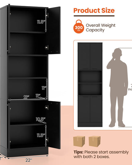 Giantex Kitchen Pantry Cabinet, 75” Tall Freestanding Cupboard with Doors & Shelves
