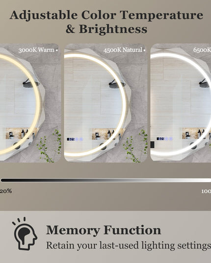 LED Bathroom Mirror, Lighted Beveled Edge Vanity Mirror Wall Mounted