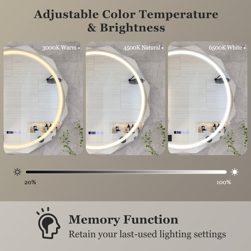 LED Bathroom Mirror, Lighted Beveled Edge Vanity Mirror Wall Mounted
