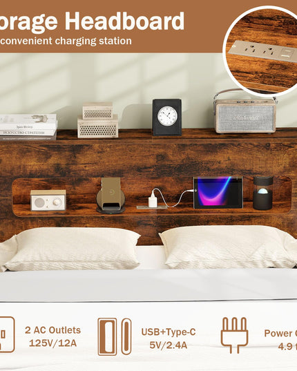 Cadre de lit double Giantex avec lumières LED et station de recharge