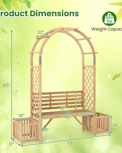 Giantex Outdoor Bench with Garden Arch & Planters for Backyard Lawn