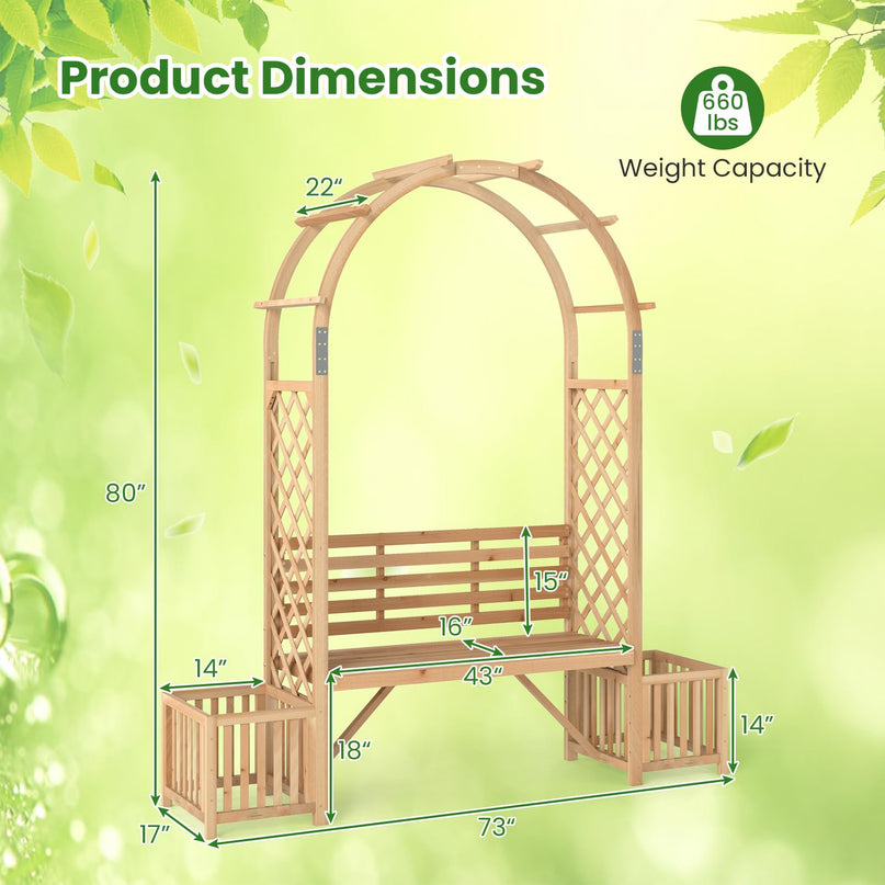Giantex Outdoor Bench with Garden Arch & Planters for Backyard Lawn