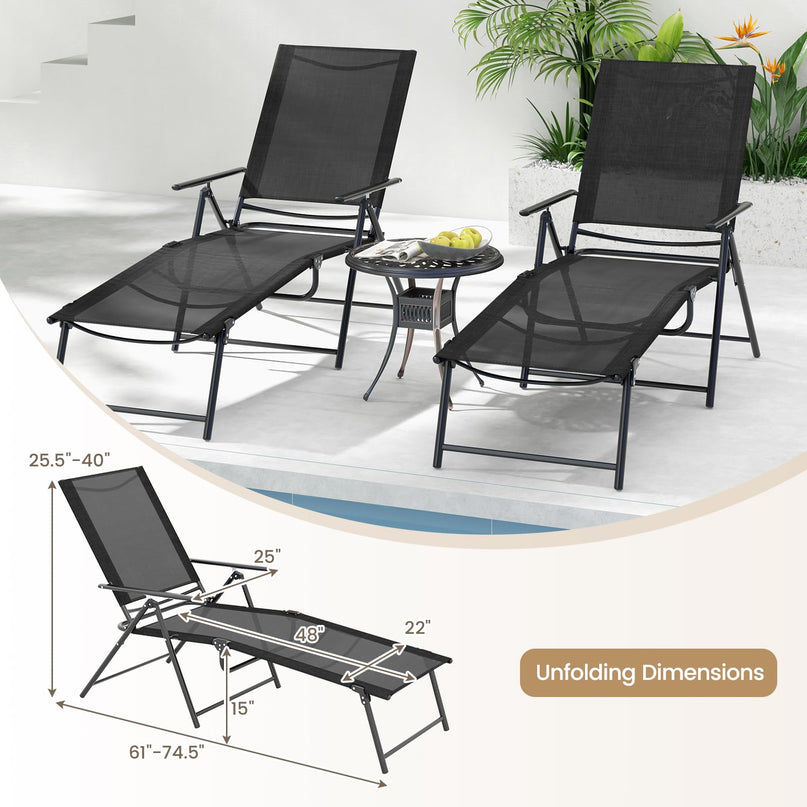 Giantex Lounge Chair Outdoor Set of 2 - Tanning Chair with 6 Adjustable Backrest