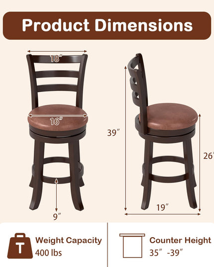 Giantex Swivel Bar Stools Set of 2/4 26" Upholstered Counter Height Bar Chairs