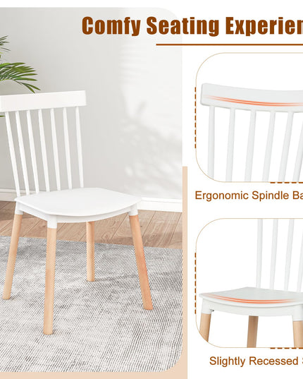 Giantex Set of 4 Windsor Dining Chairs White, Modern Kitchen Chairs w/Spindle Backs & Curved Seats