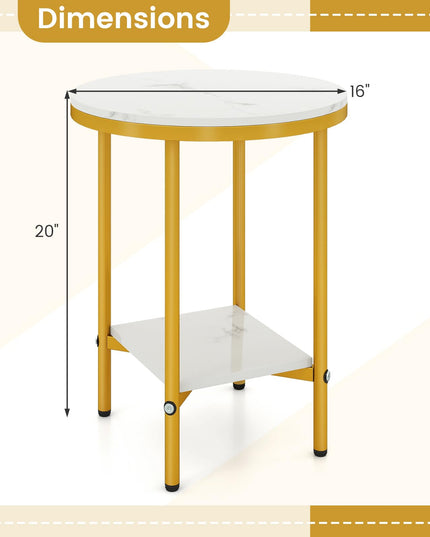 Giantex 2 Tier Faux Marble Bedside Night Stand w/Metal Frame & Open Storage Shelf