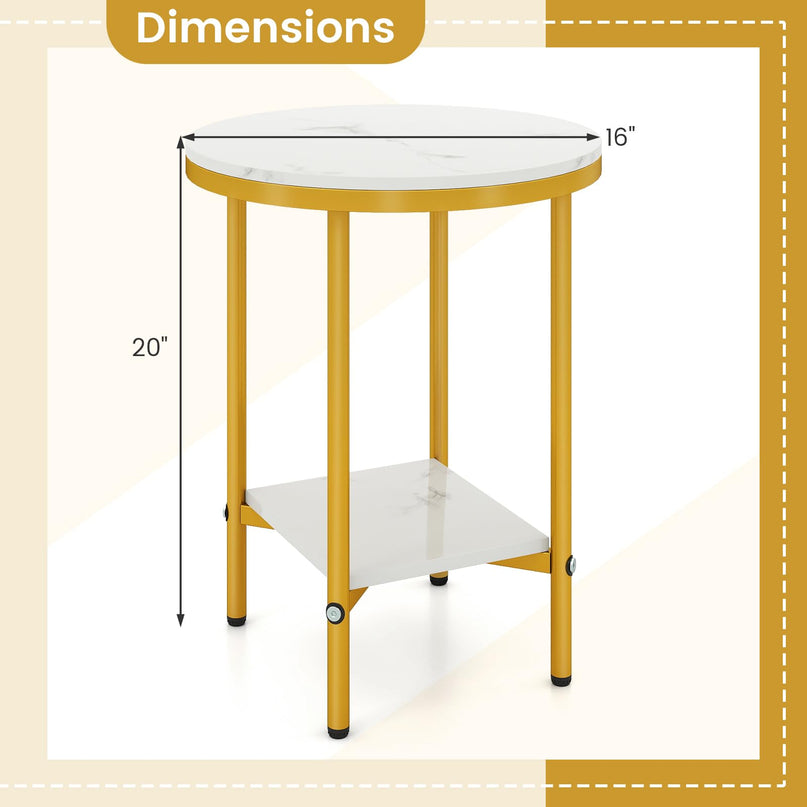 Giantex 2 Tier Faux Marble Bedside Night Stand w/Metal Frame & Open Storage Shelf