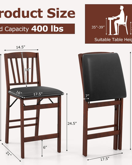 Giantex Folding Bar Stools Set, 24.5" Counter Height Bar Dining Chairs with Back