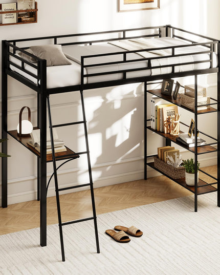 Giantex Twin Size Loft Bed with Desk & Shelves