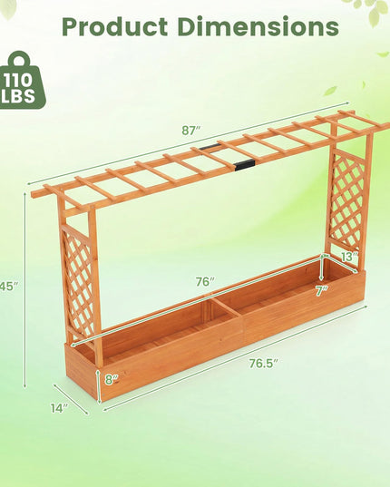 Giantex 45”Fir Wood Raised Garden Bed with Trellis & Hanging Roof