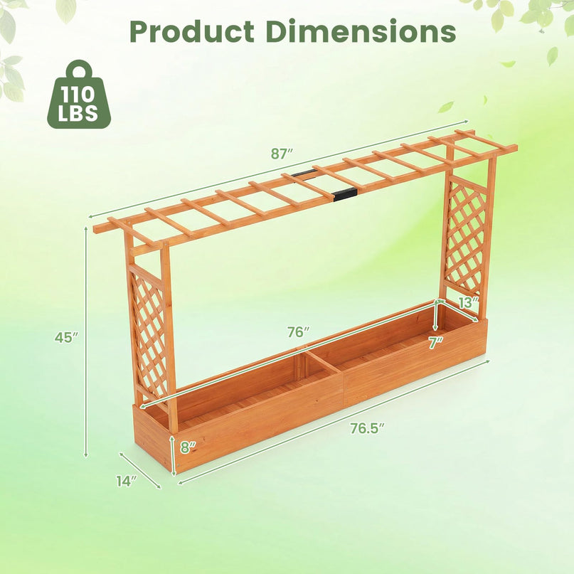 Giantex 45”Fir Wood Raised Garden Bed with Trellis & Hanging Roof