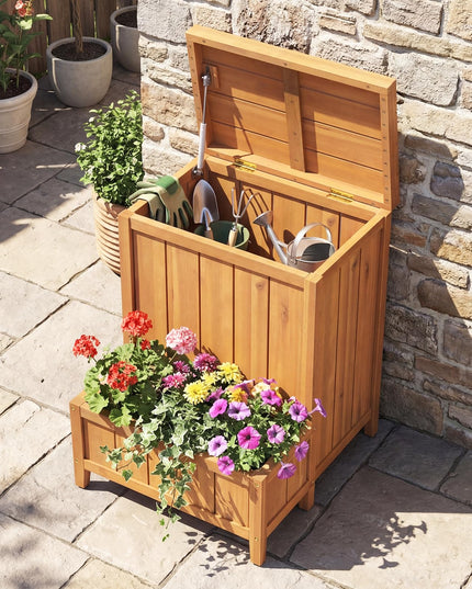 Giantex Outdoor Wooden Planter Box with Lid & Gas Rod