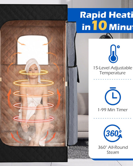 Tente de sauna portable Giantex pour le corps entier | Générateur de vapeur à chauffage rapide 3L/1200W
