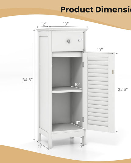 Giantex Bathroom Floor Storage Cabinet - Freestanding Side Cabinet with 1 Door, 1 Drawer & 3-Height Adjustable Shelf