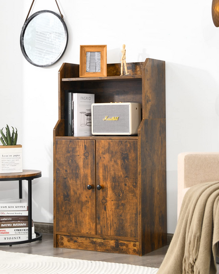 Rustic Brown 2 Doors Bookcase with Adjustable Shelf
