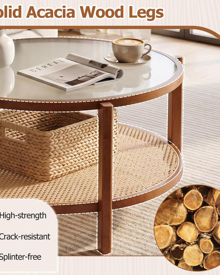 Giantex Rattan 35" Farmhouse Glass Center Table with Storage