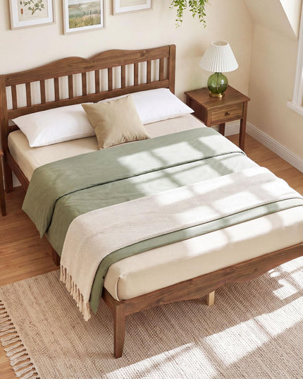 GIANTEX Full/Queen Size Wooden Bed Frame with Slatted Headboard