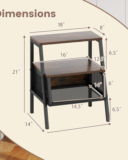 Giantex Industrial Nightstand w/Sturdy Trapezoidal Metal Frame