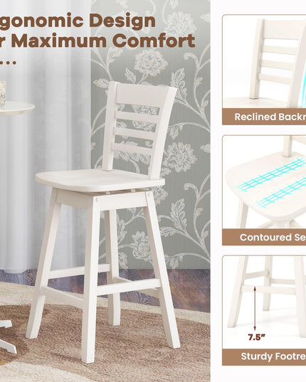 Giantex Wood Bar Stools, Swivel Counter Height Bar Stools with Slatted Hollow Back & Ergonomic Contoured Seat