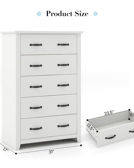 Giantex 5 Drawer Dresser Chest of Drawers - Vertical Dresser with 5 Pull-Out Drawers for Bedroom, Living Room, Entryway