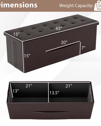 Giantex 43 Inches Folding Storage Ottoman Bench for Living Room