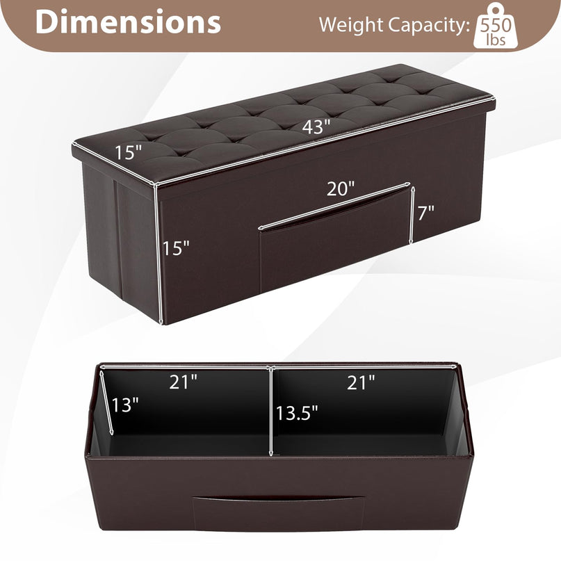 Giantex 43 Inches Folding Storage Ottoman Bench for Living Room