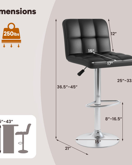 Giantex Swivel Bar Stools Set of 2/4, Upholstered Counter Height Bar Chairs with Back